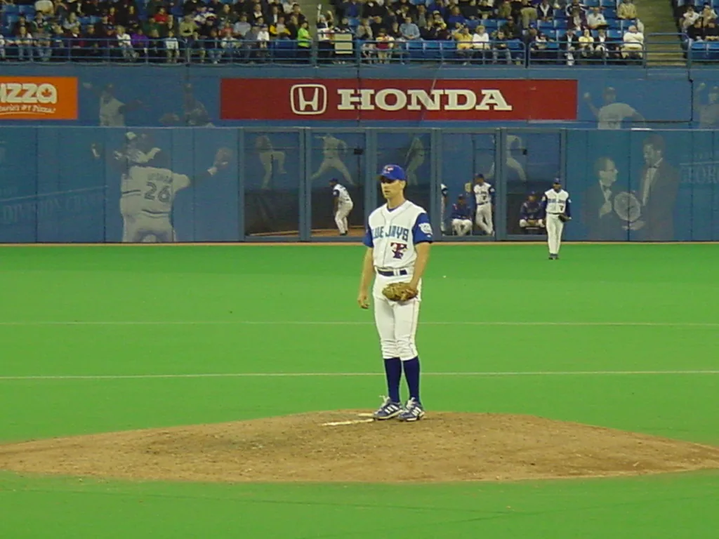Bob File standing on the mound inside the Toronto Blue Jays stadium.