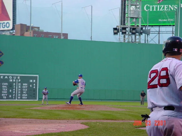 Bob File pitching during a game at Fenway Park.
