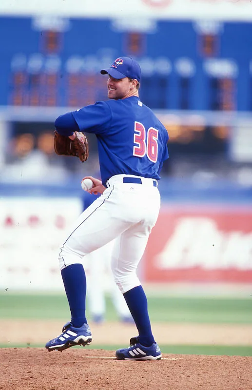 Bob File on the mound for the Toronto Blue Jays in 2002.